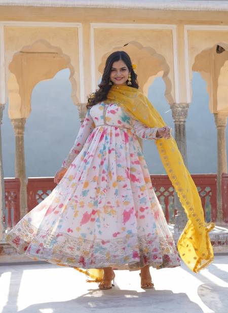 KA 1085 Russian Silk Anarkali Embroidery Gown With Dupatta Wholesale Market In Surat